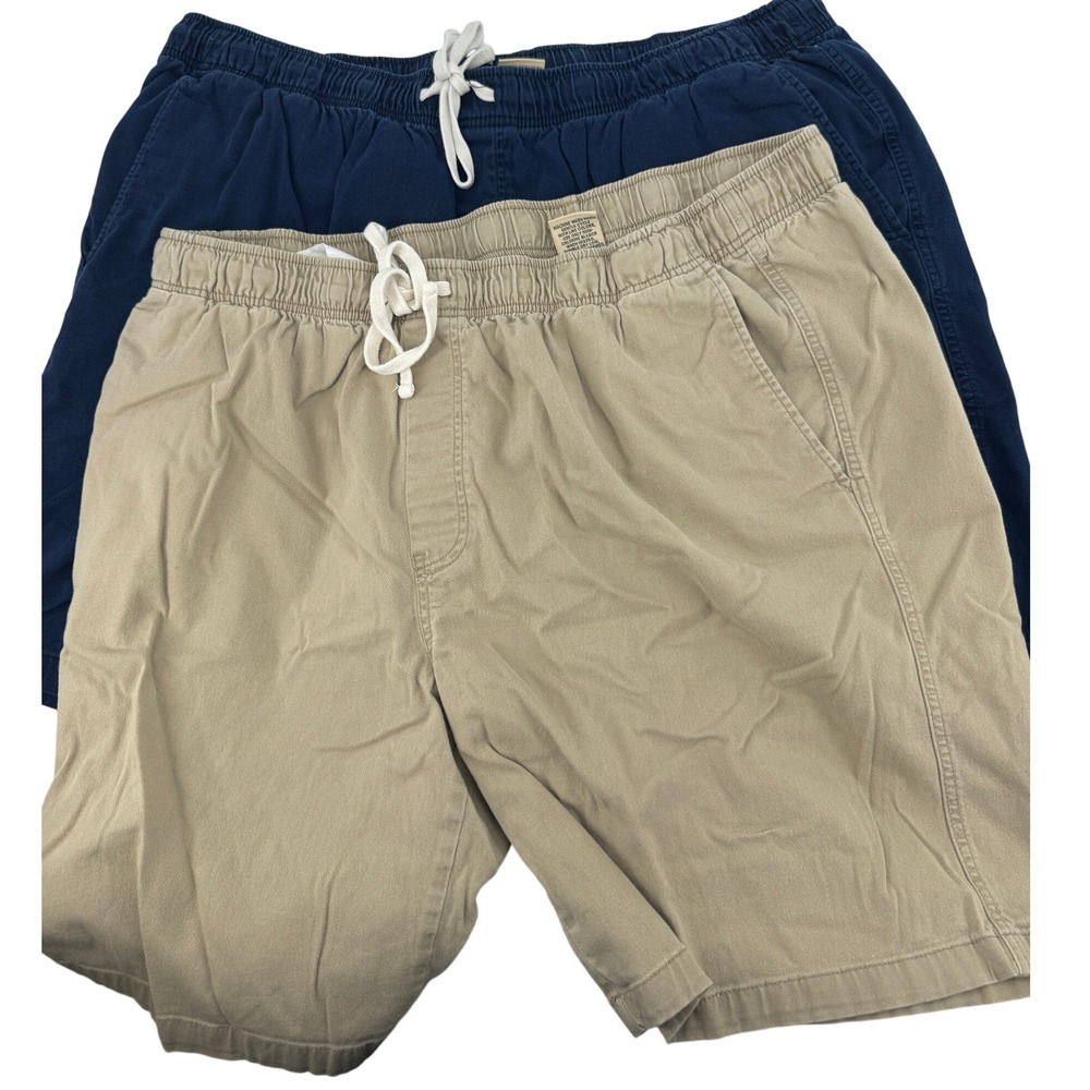 St Johns Bay Pull On Shorts Mens 3XL Blue Khaki Elastic Waist Stretch Bundle 2pk